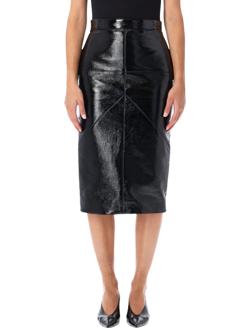 Lanvin Glossy Vinyl Midi Skirt With Geometric Cutouts And Rear Slit