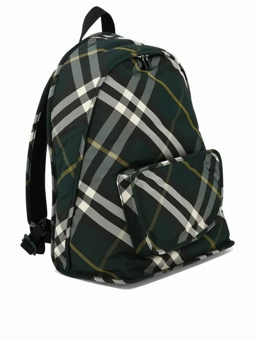 Burberry Classic Plaid Nylon Backpack With Double Zipper Closure