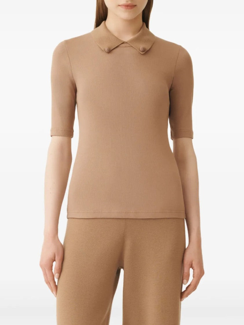 Fabiana Filippi Embellished-Collar Short-Sleeve Top