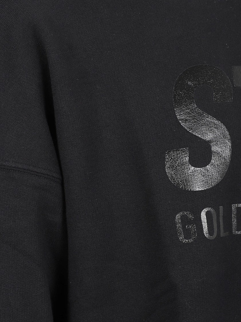 Golden Goose Crewneck Black Sweatshirt With Tone-On-Tone Logo