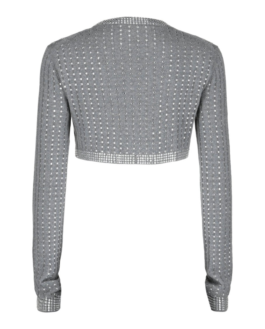 Valentino Cropped Crystal-Embellished Ribbed Wool Cardigan