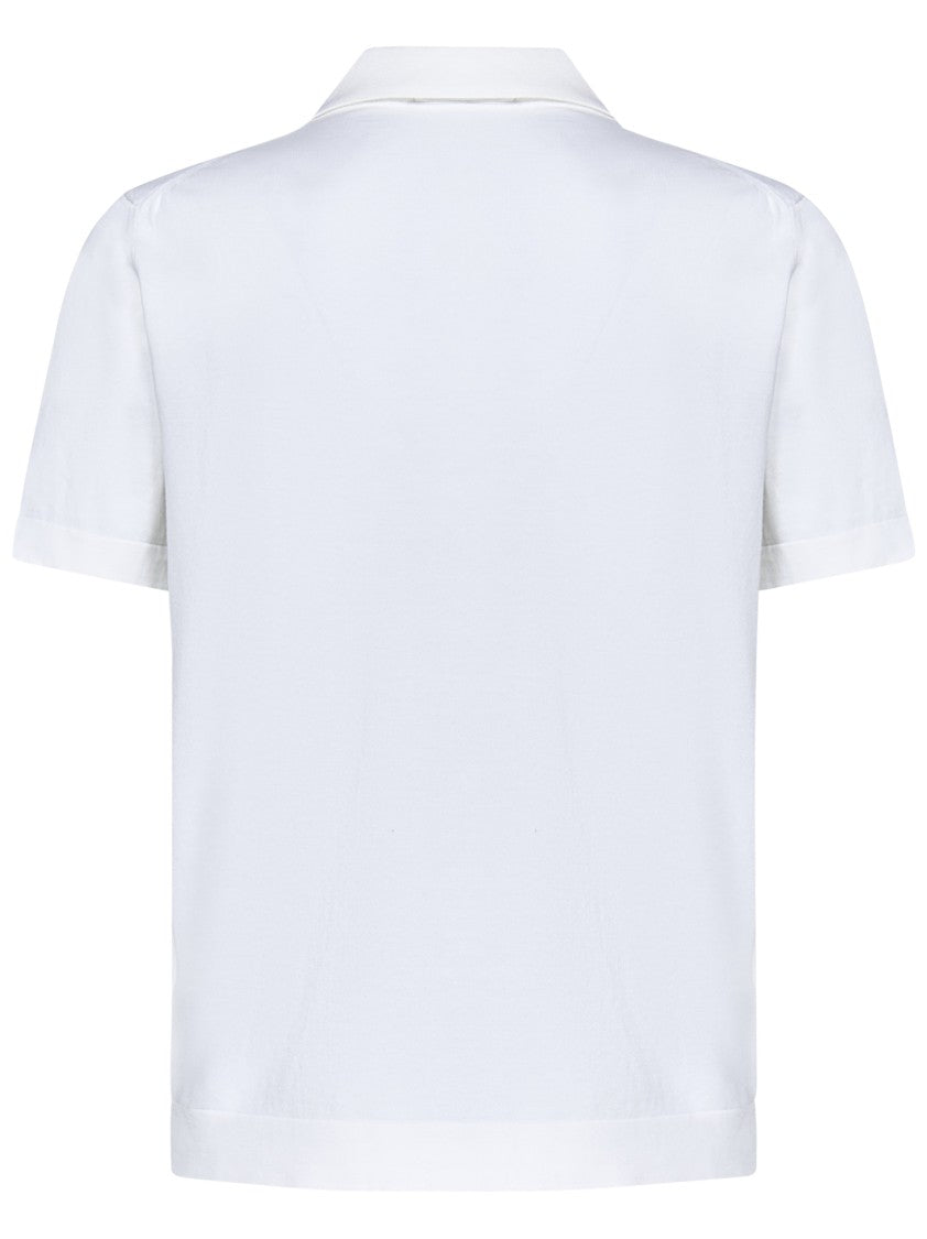 Drumohr Frosted White Cotton Bowling Shirt With Chest Patch Pocket