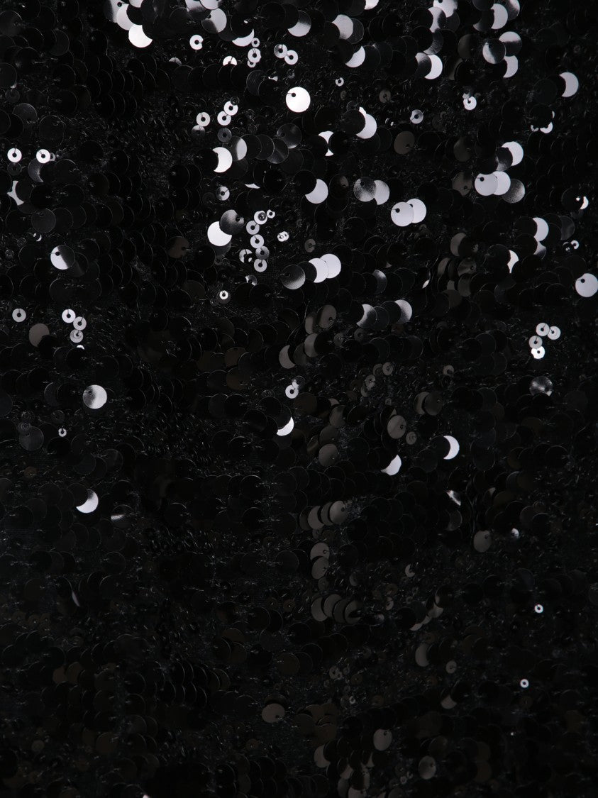 Ganni Sequined Black Midi Dress With Round Neckline