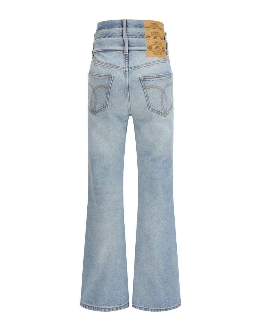 Fiorucci Triple-Layered Waistband Light Blue Flared Jeans