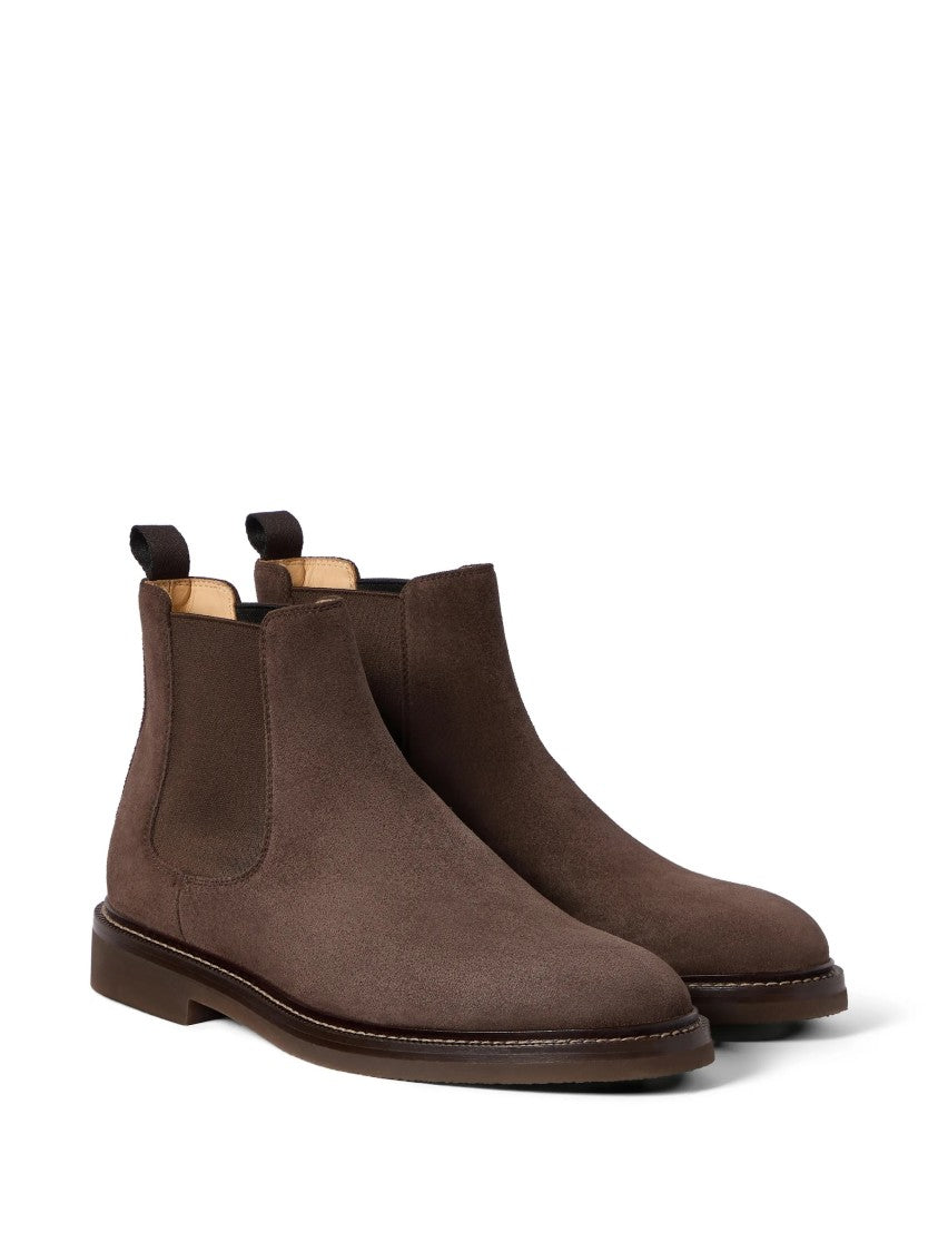 Brunello Cucinelli Minimalist Brown Suede Ankle Boots