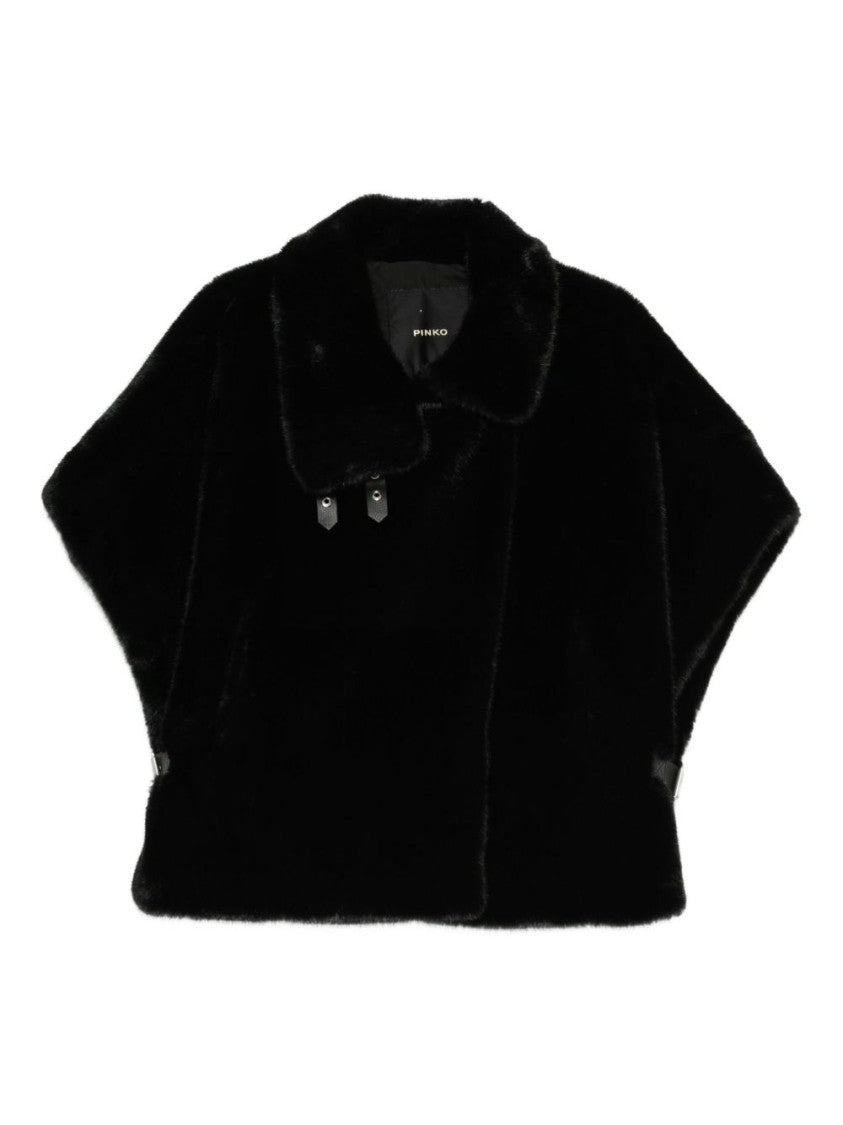 Pinko Short-Sleeved Cape In Black Fur-Effect Aspen