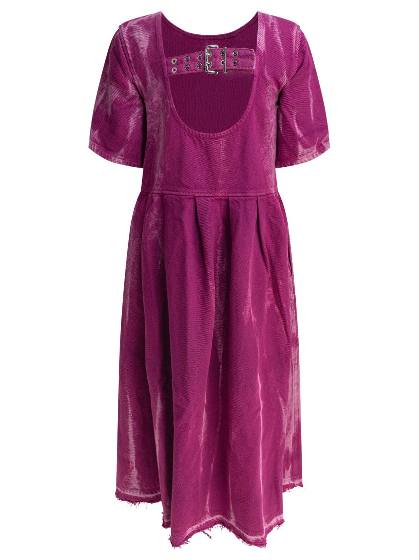 Ganni Denim Midi Dress With Open Back