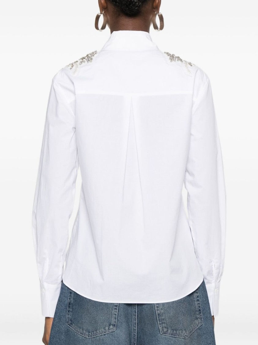 Blugirl Embellished White Cotton Shirt With Classic Collar