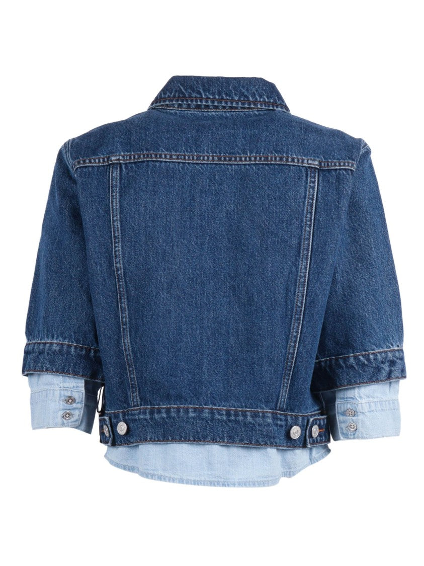 7 For All Mankind Blue Double Layer Trucker Cotton Denim Jacket