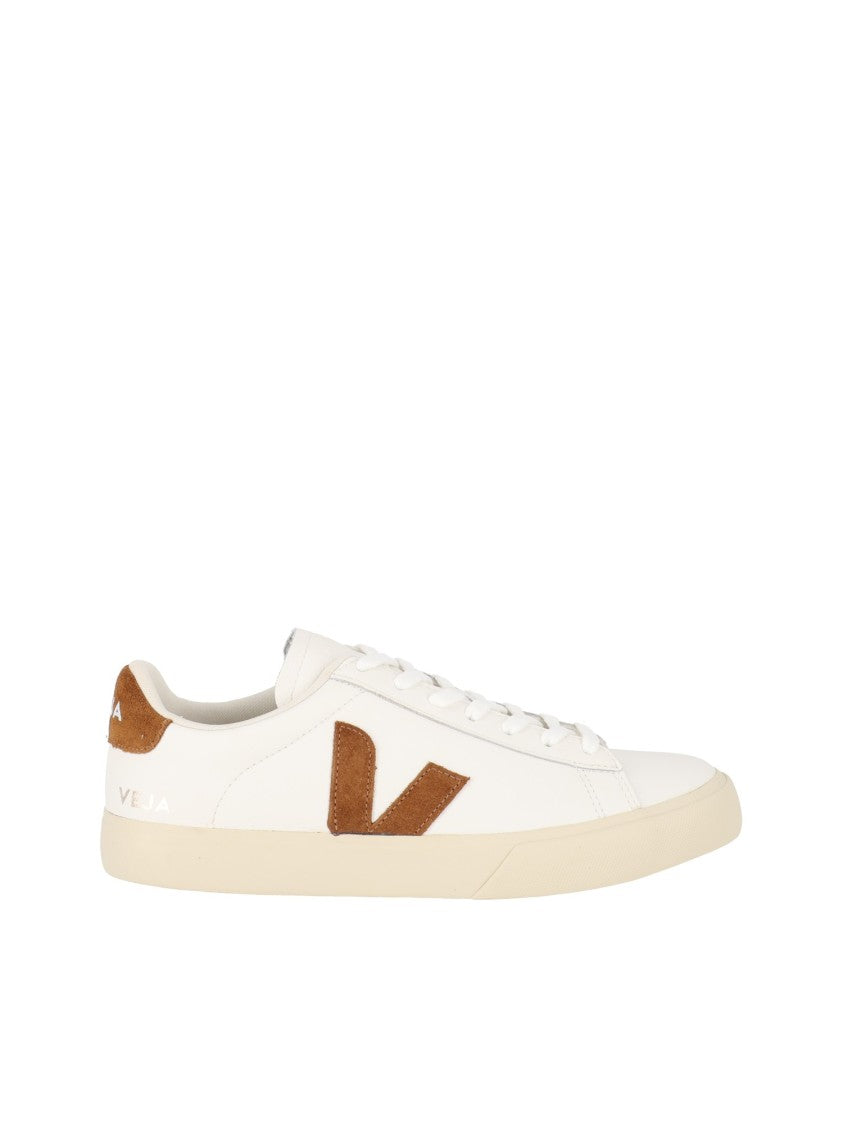 Veja White Campo Cognac Suede Accent Low-Top Sneakers