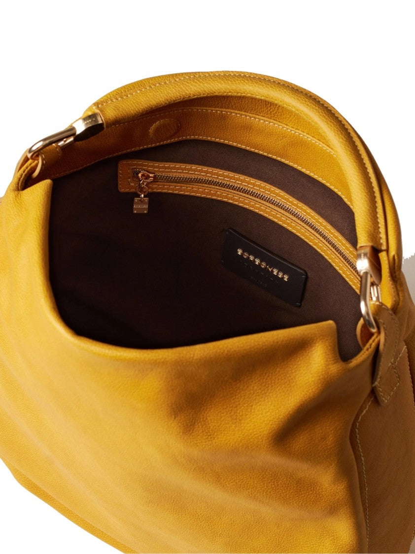 Borbonese Soft Slouchy Handbag With Rounded Silhouette And Gold Accents