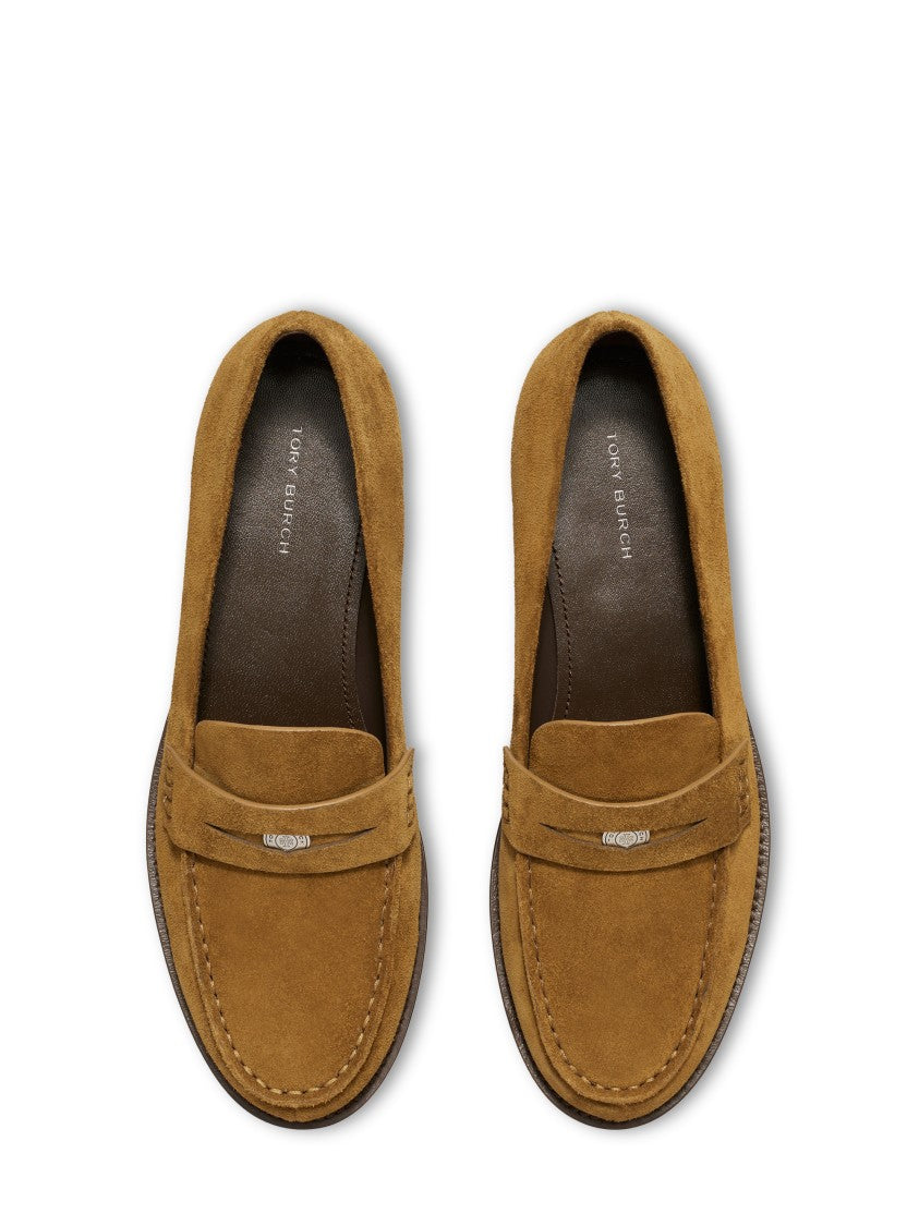 Tory Burch Brown Suede Classic Penny Loafers With Timeless Design