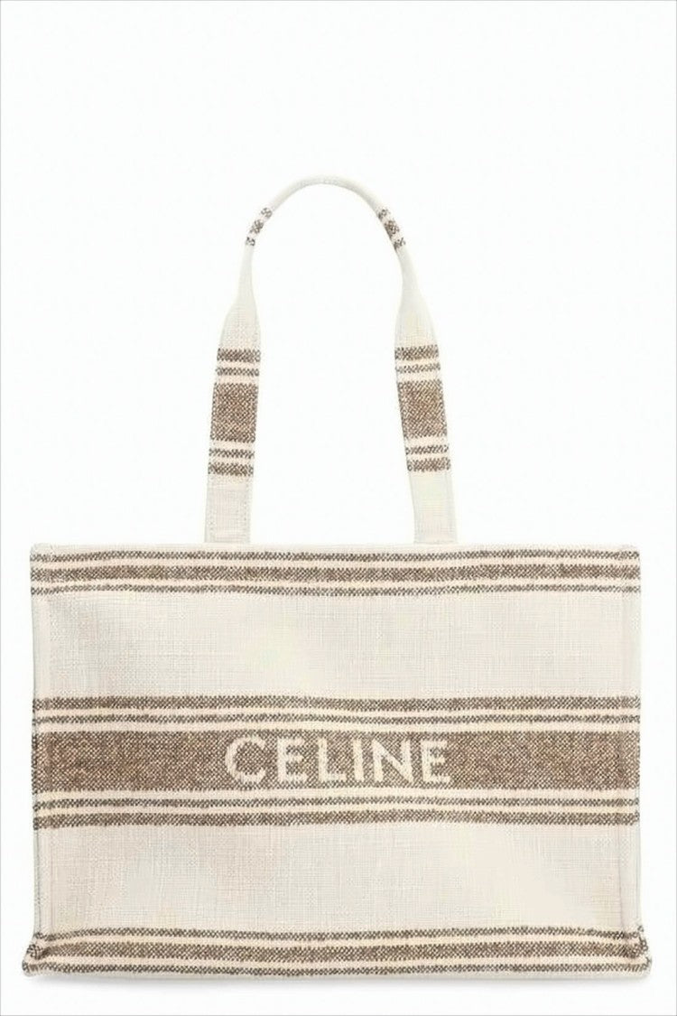 Celine Woven Rectangular Tote Bag With Textured Stripes
