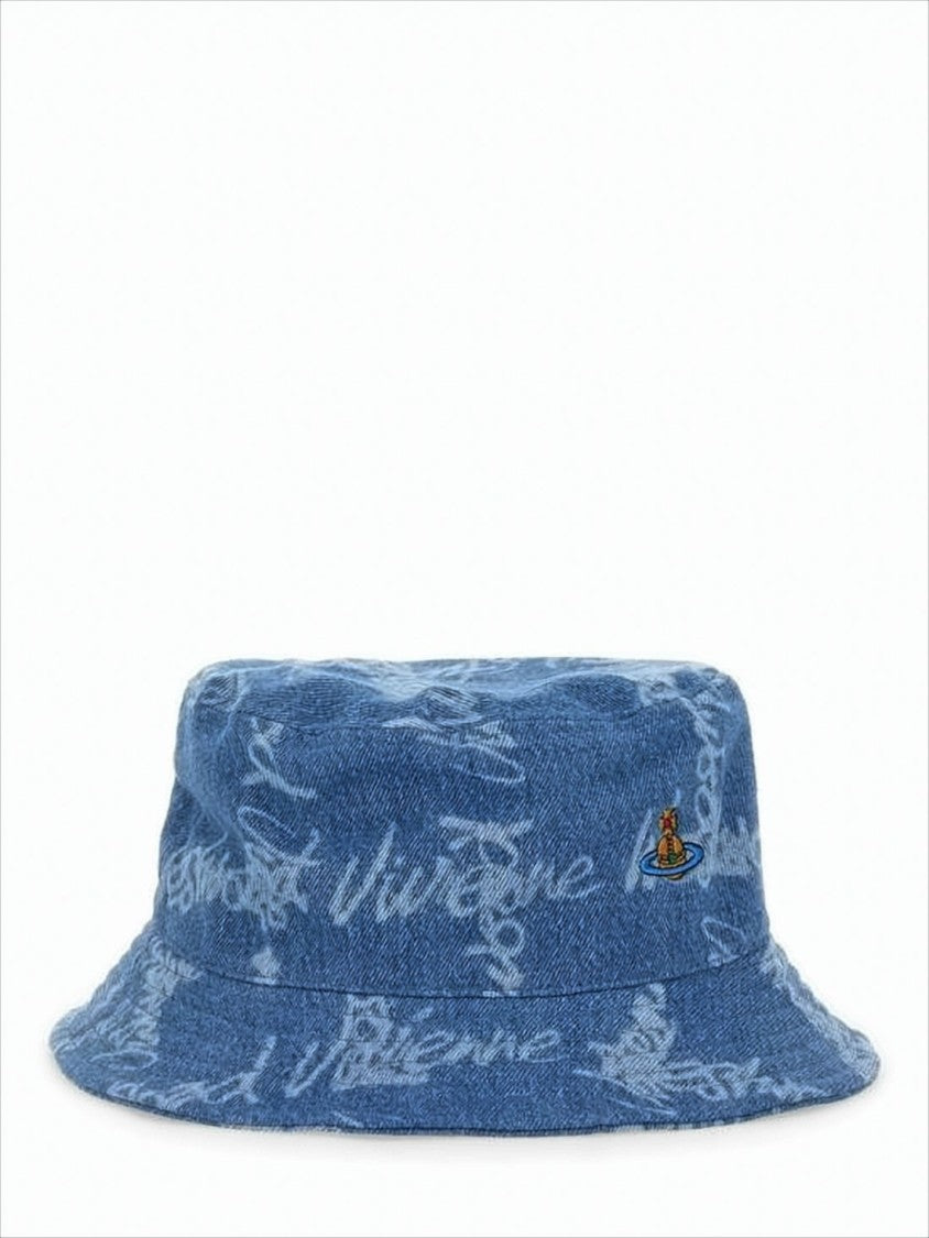 Vivienne Westwood Denim Bucket Hat With Faded Script Print