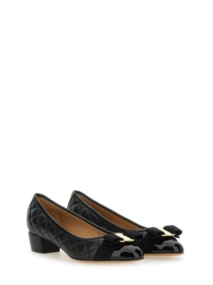Ferragamo Bow Neckline Flats With Quilted Upper