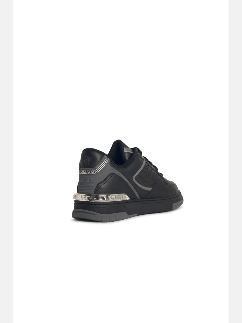 Versace 'Greca' Black Leather Blend Sneakers