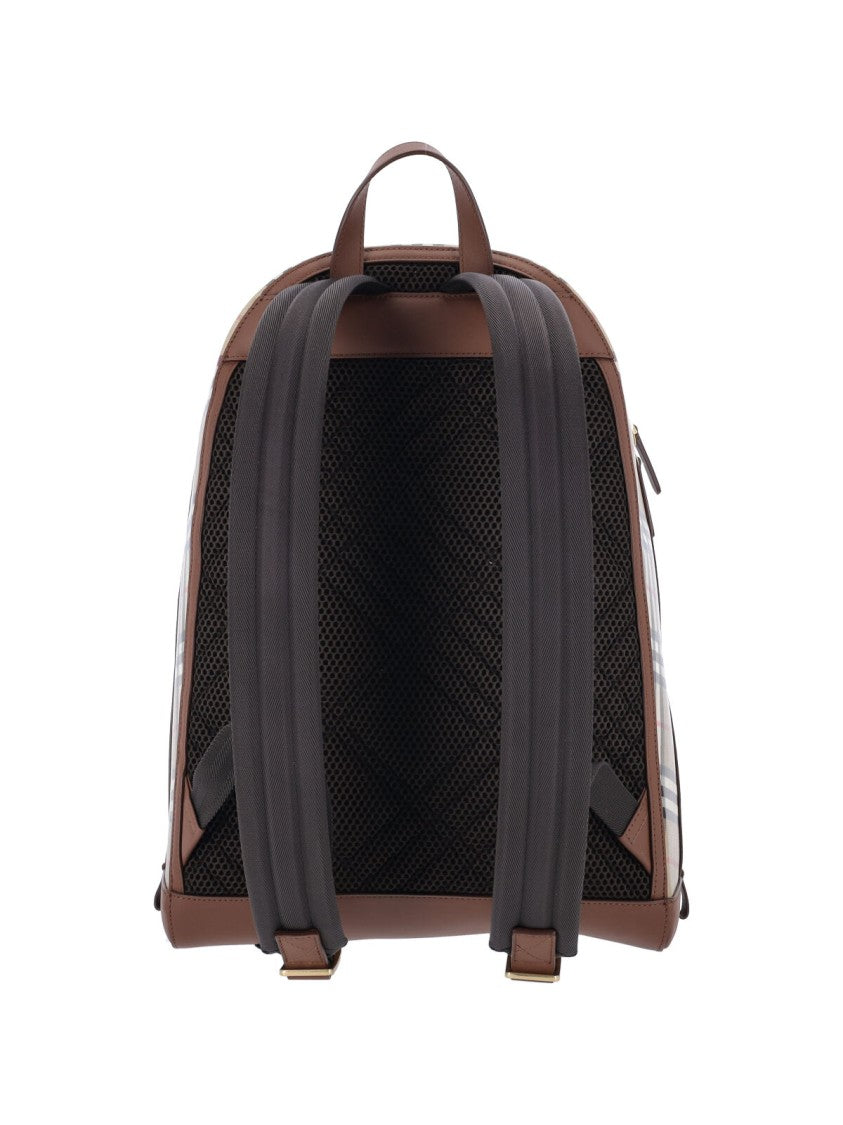 Burberry Beige Check Embroidered Cotton Canvas Backpack
