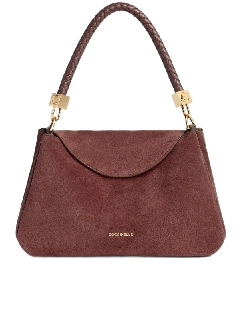 Coccinelle Structured Burgundy Suede Handbag With Braided Handle
