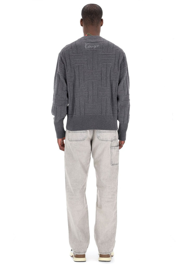 Kenzo Cropped Fit Weave Wool Crewneck Sweater