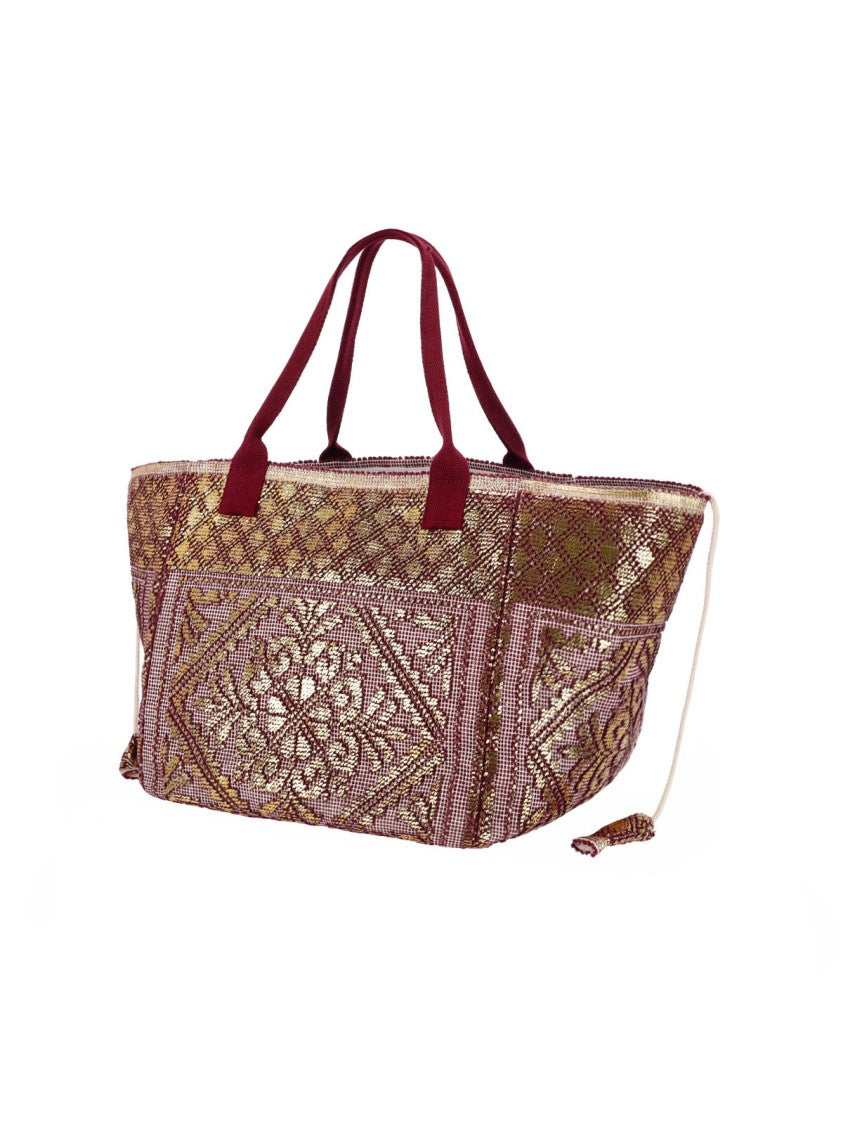 Ledaf Bordeaux Olbia Embroidered Tassel Tote Bag
