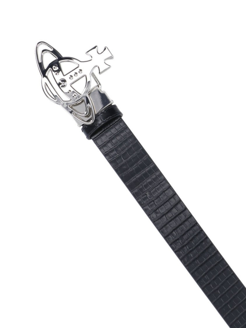 Vivienne Westwood Reversible Crocodile Print And Black Leather Belt