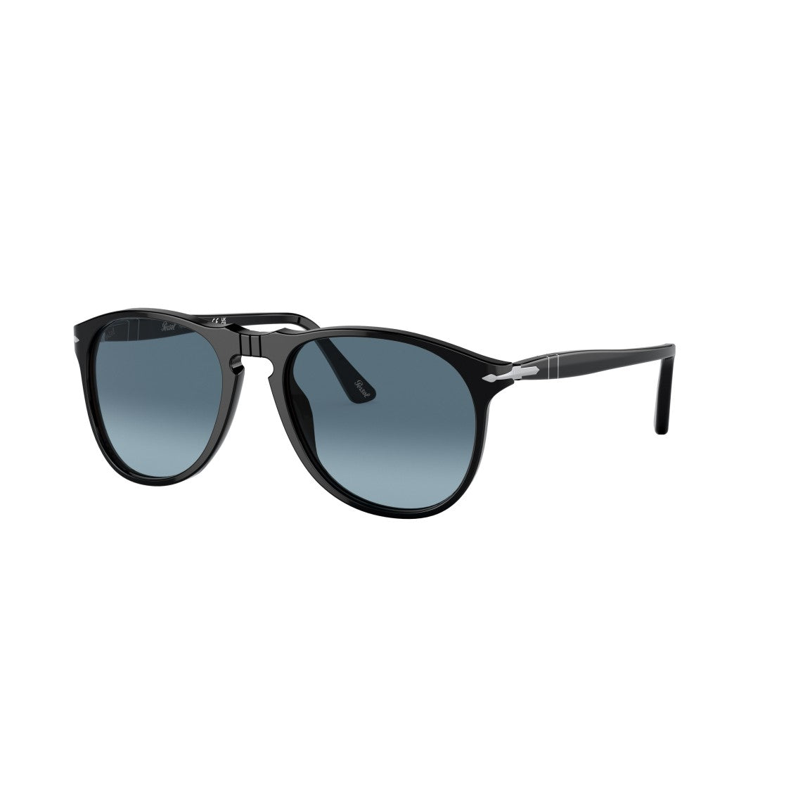 Persol 0Po9649s Rounded Black Acetate Sunglasses With Gradient Blue Lenses