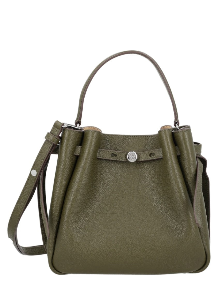 Tory Burch Structured Green Leather Shoulder Bag With Silver-Tone Hardware