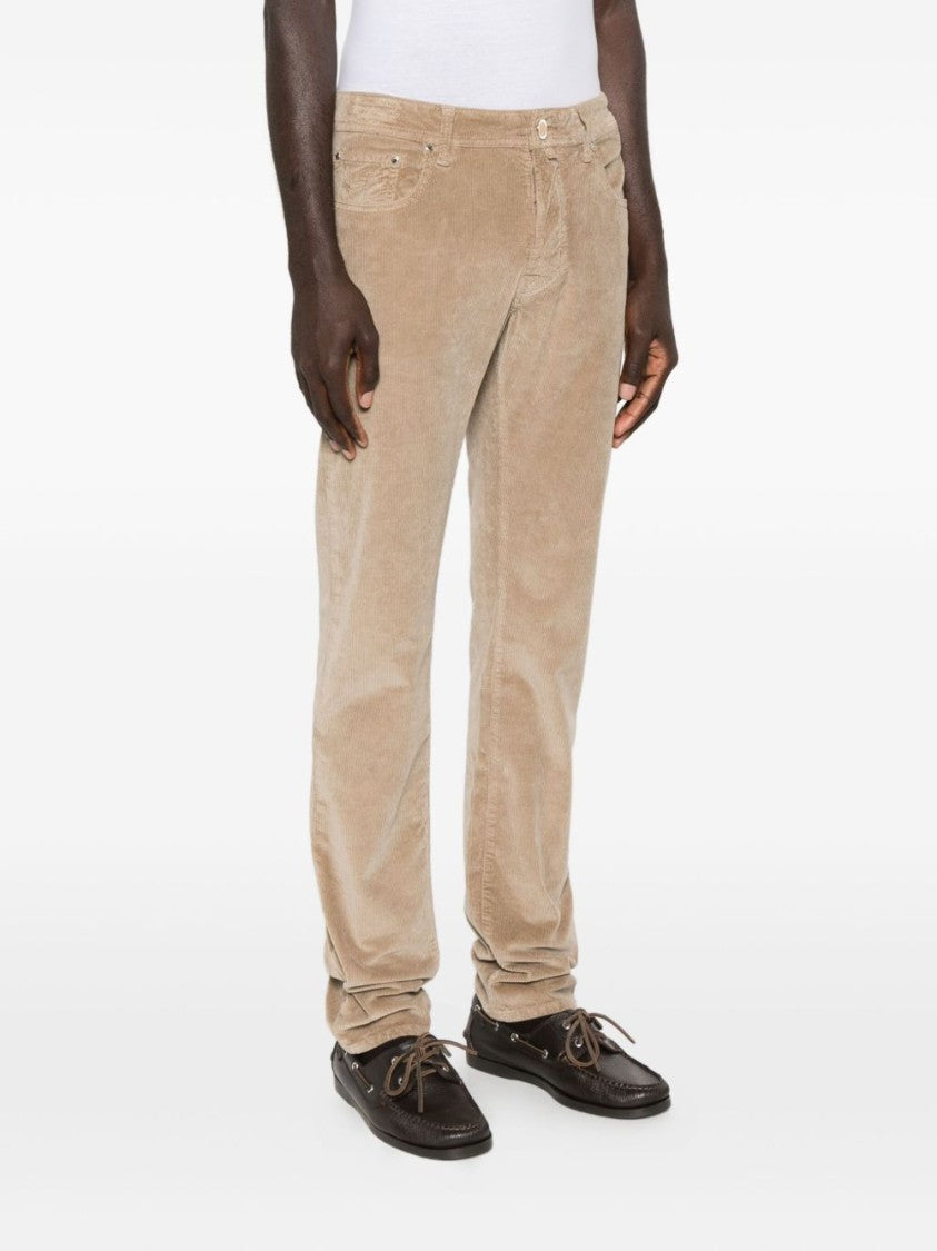 Jacob Cohen Tailored Camel Trousers With Velvety Corduroy Texture