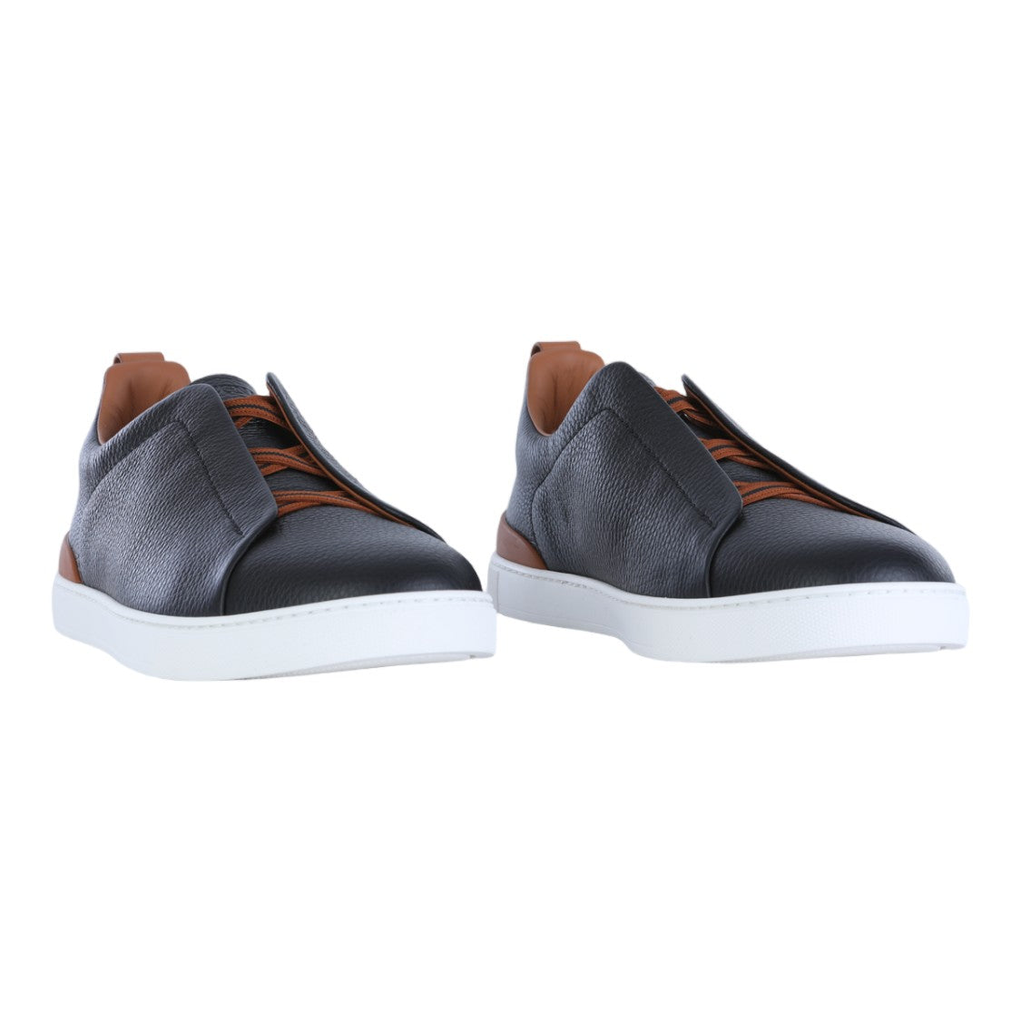Zegna Low-Top Sneakers With Textured Black Leather
