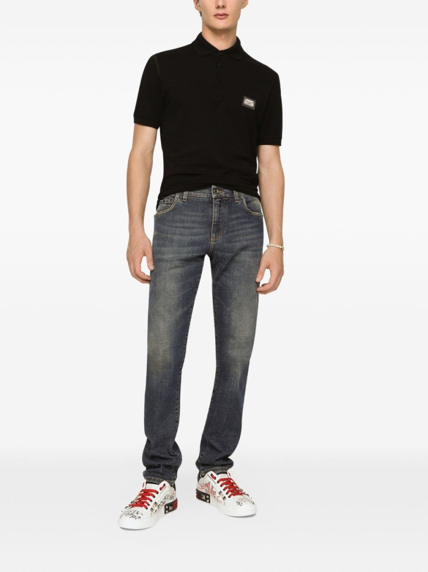 Dolce & Gabbana Traditional Collar Structured Fabric Logo Patch Polo Shirt