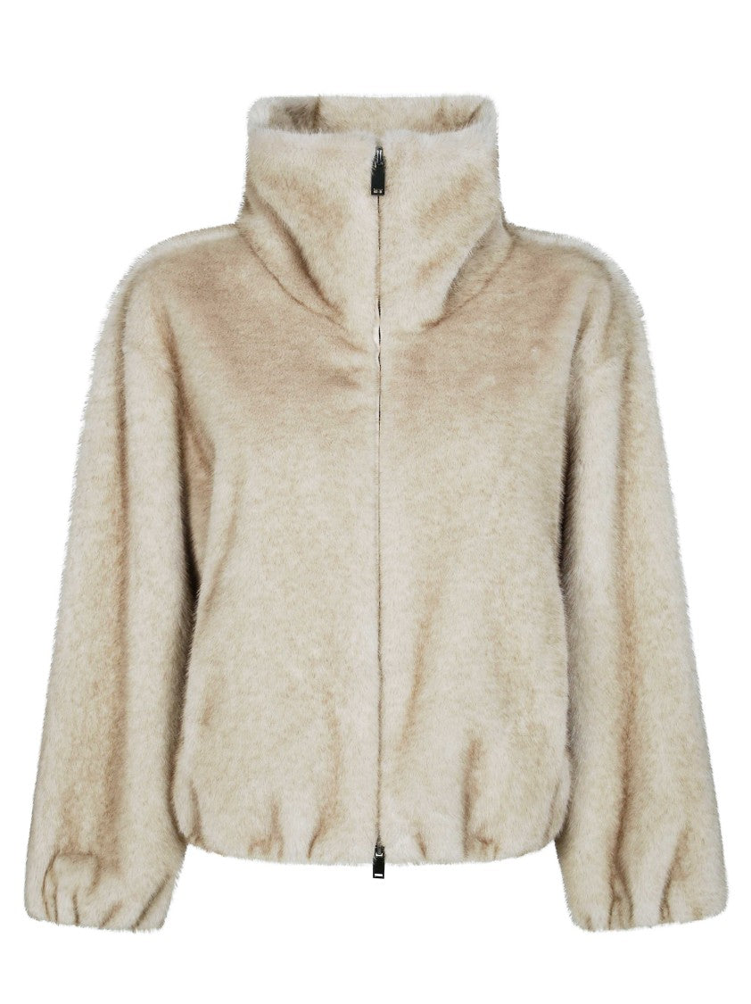 Parosh Cropped Zip Faux Fur Down Jacket