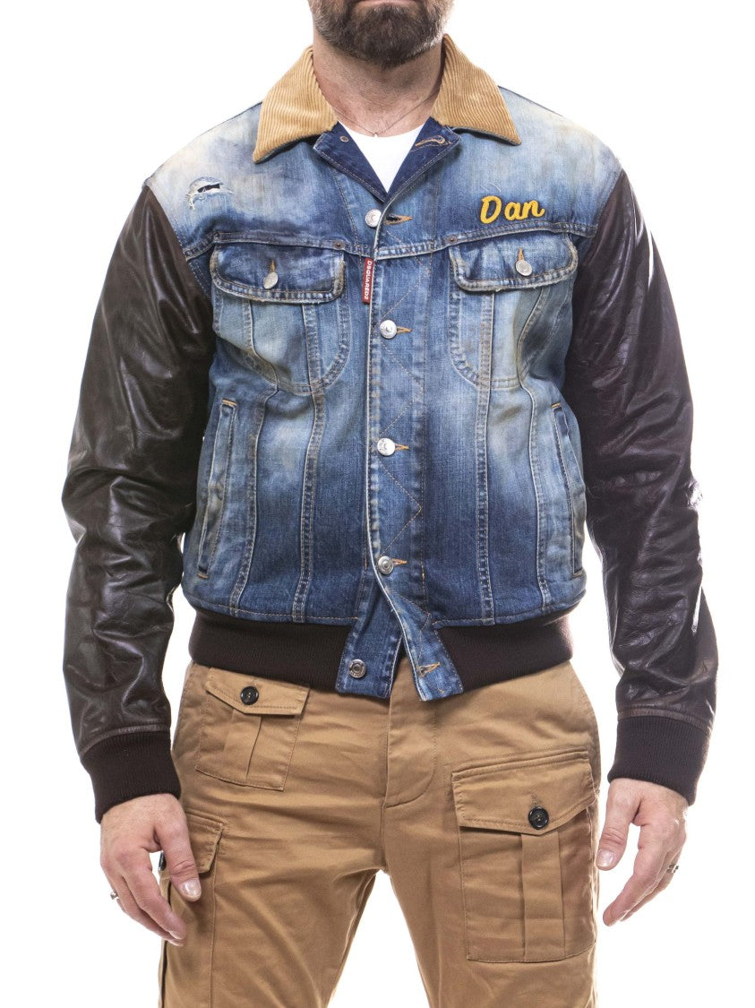 Dsquared2 Body Denim Leather Sleeve Jacket