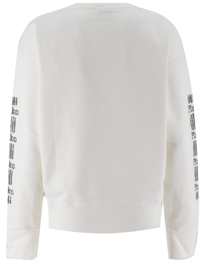 Pinko Cotton Knit Crewneck Sweatshirt With Love Birds Embroidery