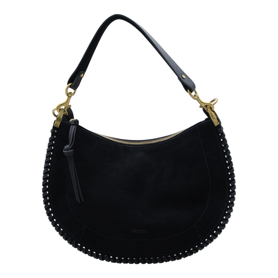Isabel Marant Crescent-Shaped Black Suede Handbag With Whipstitch Trim