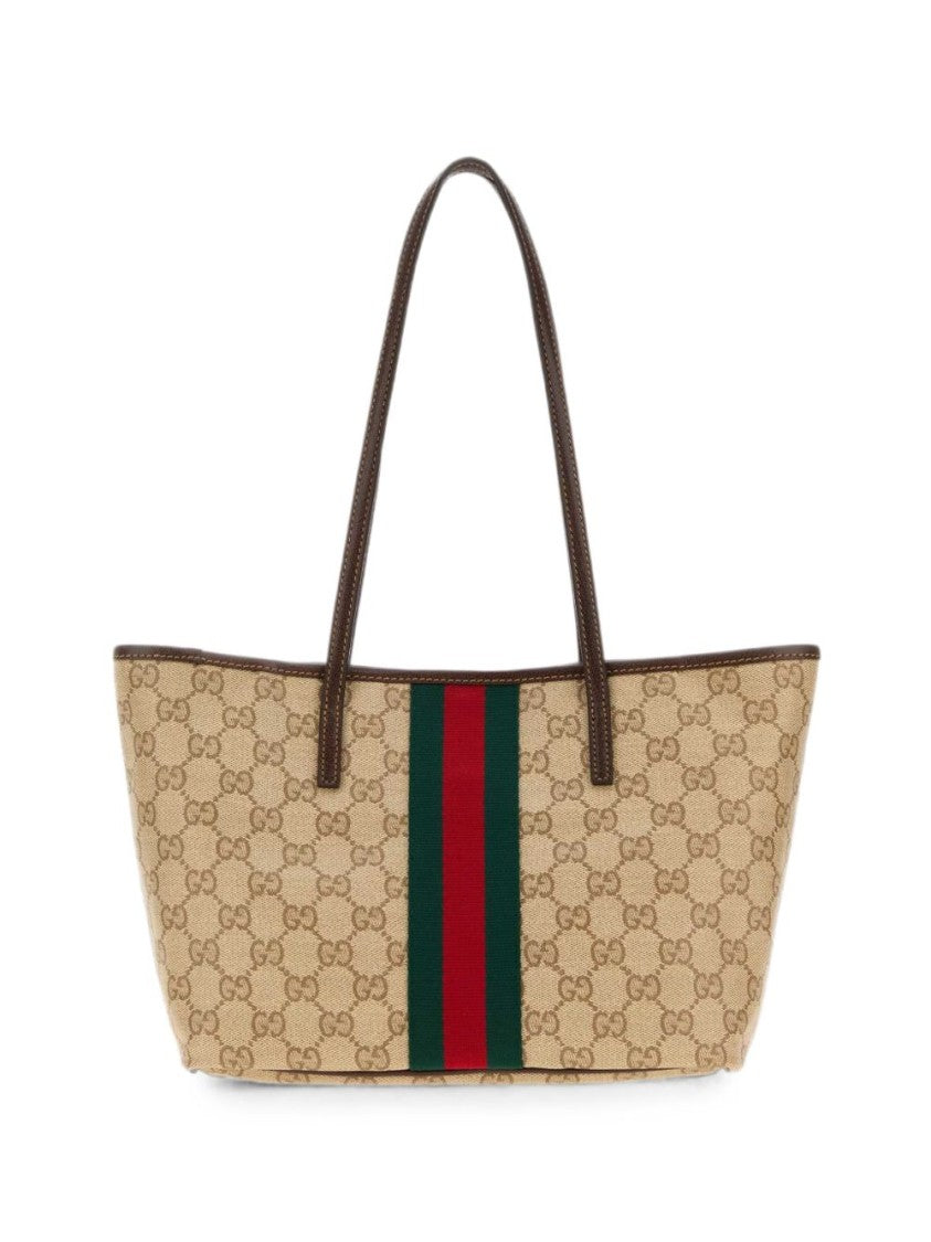 Gucci Monogram Canvas Leather Handle Rectangular Tote Bag