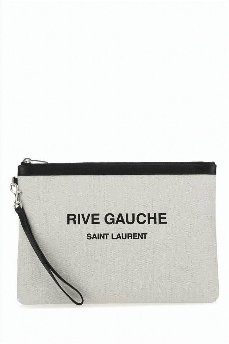 Saint Laurent Rectangular Natural Beige Canvas Clutch