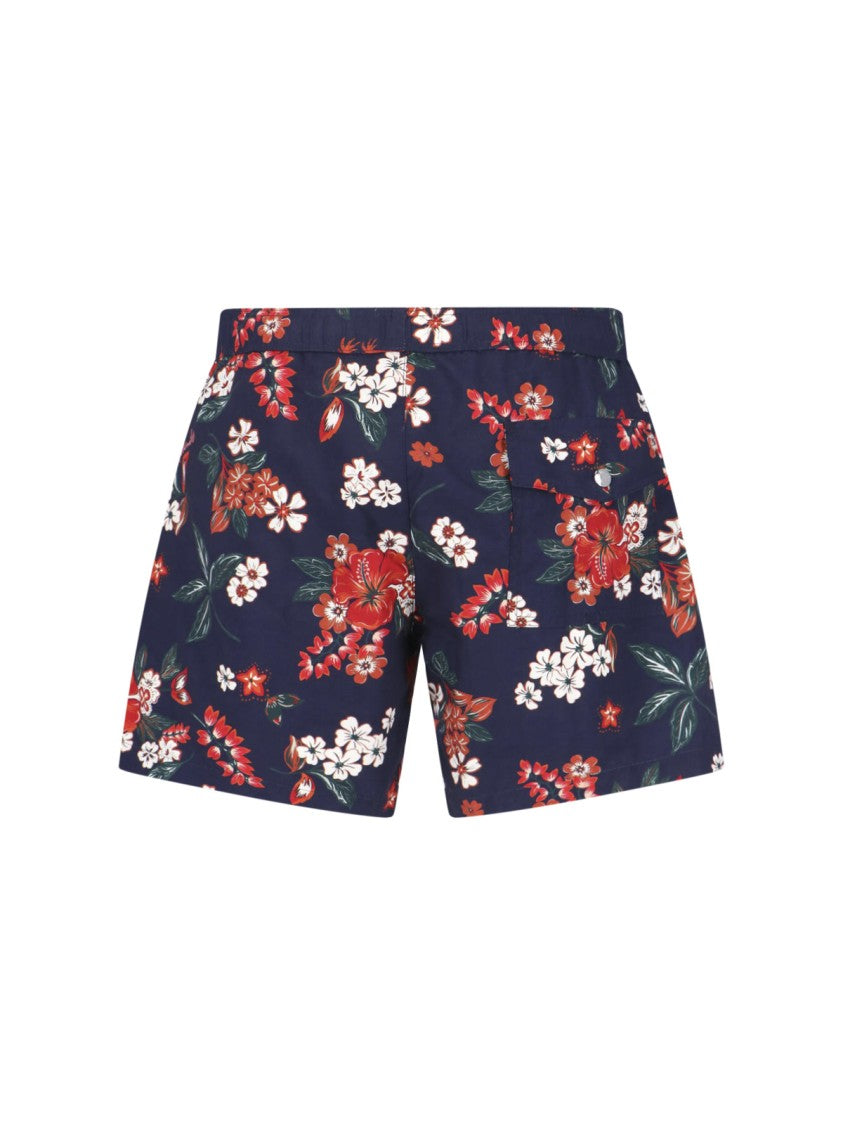 Moncler Blue All-Over Floral Pattern Swim Shorts