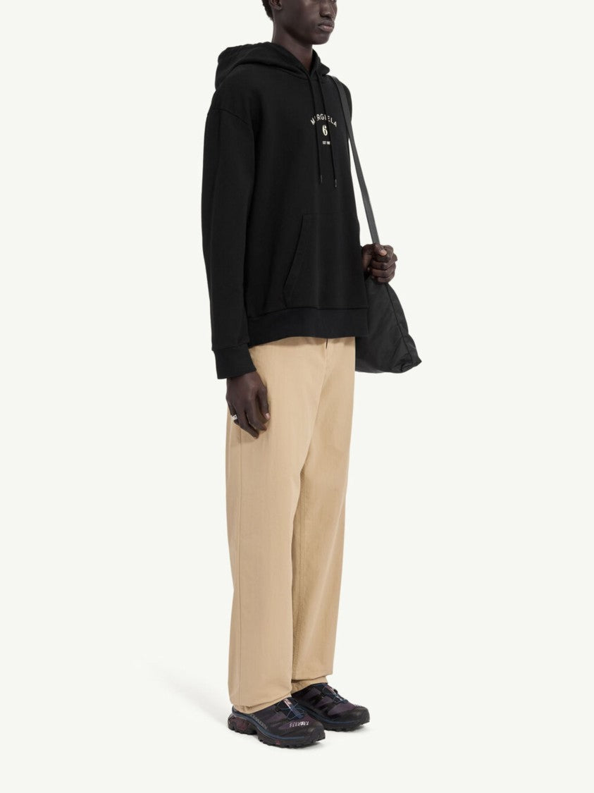 Mm6 By Maison Margiela Black Central Logo Print Cotton Hoodie