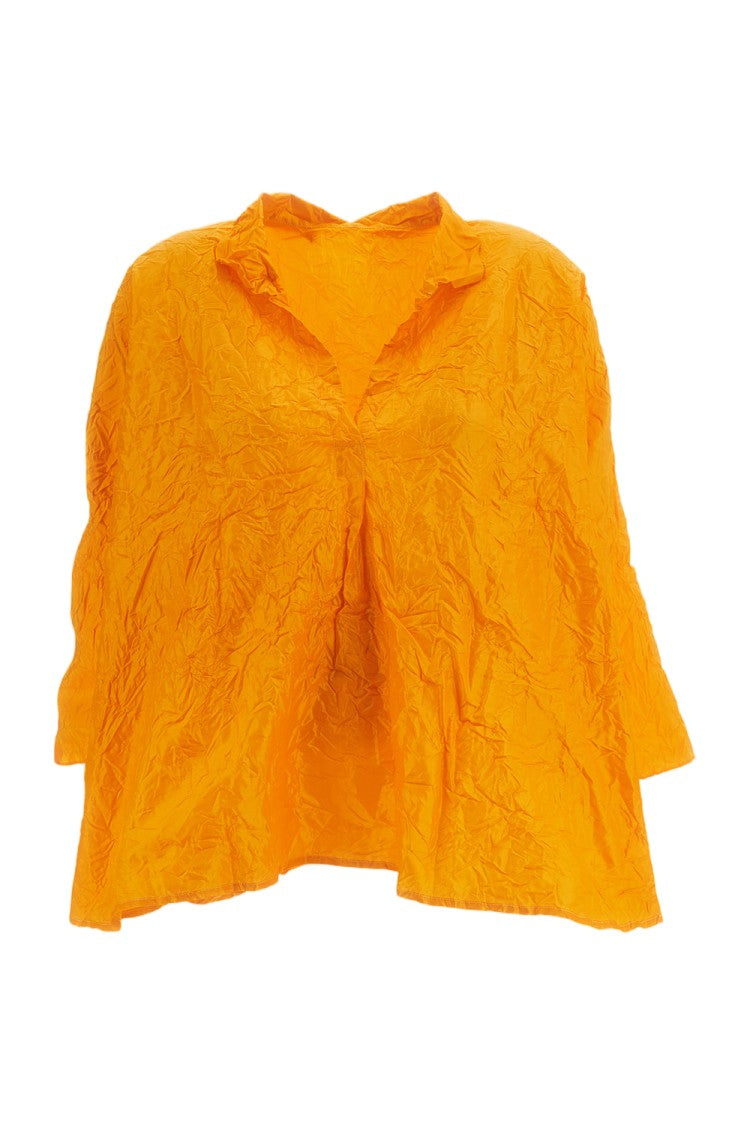 Daniela Gregis Orange Crinkled Washed Silk Shirt
