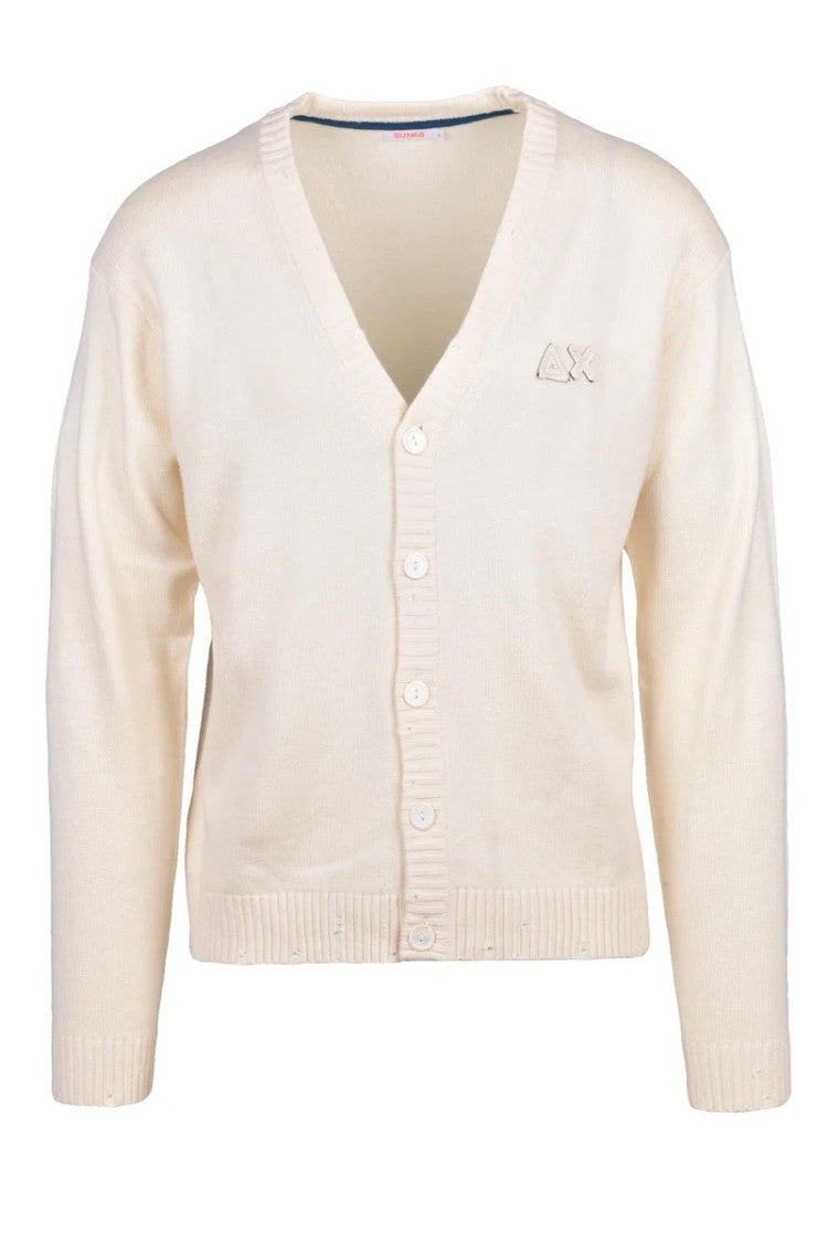 Sun68 Cream Distressed Cardigan