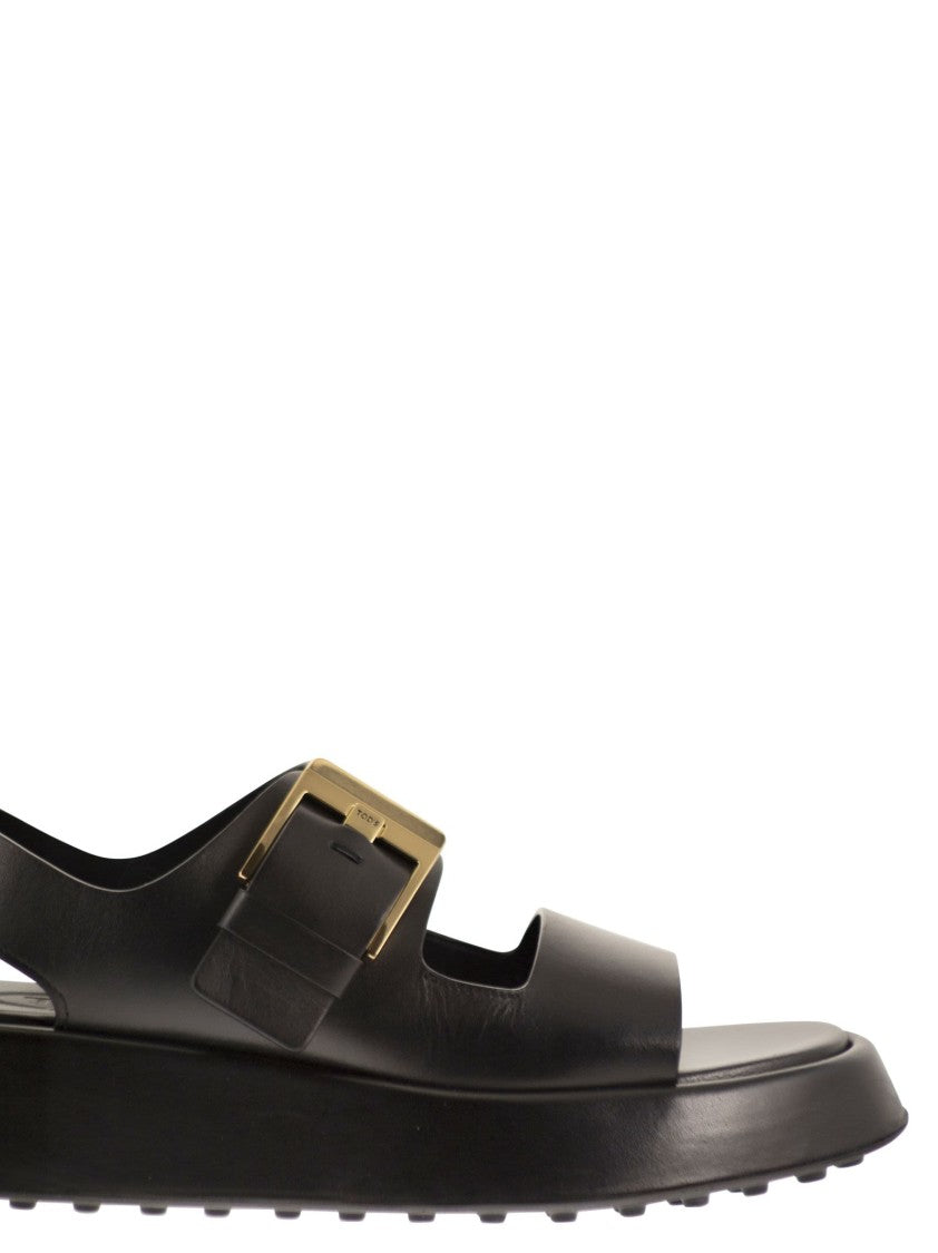 Tod's Calfskin Leather Sandal With Custom Metal Buckle