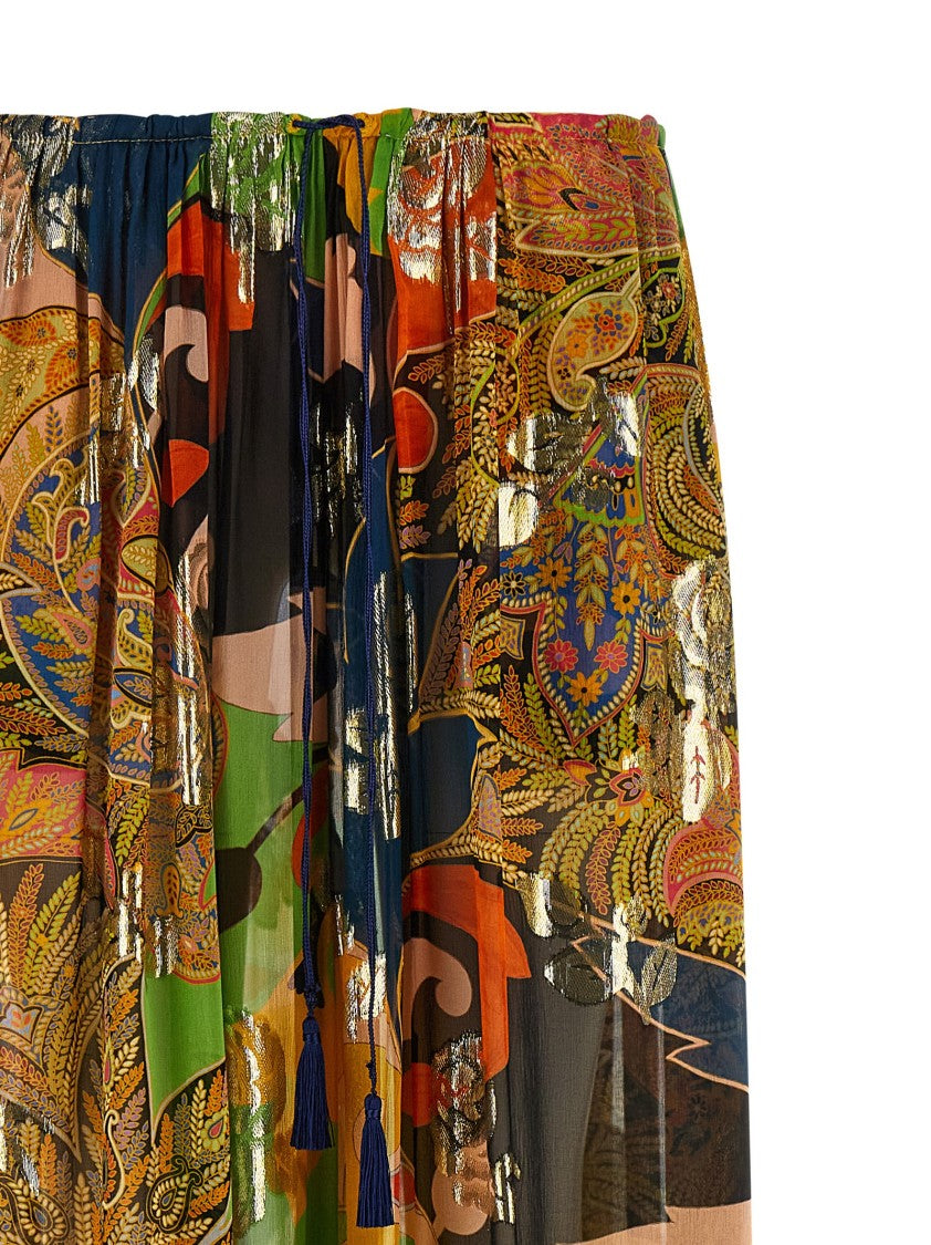 Etro Paisley Print Silk Trousers With Adjustable Drawstrings And Tassels