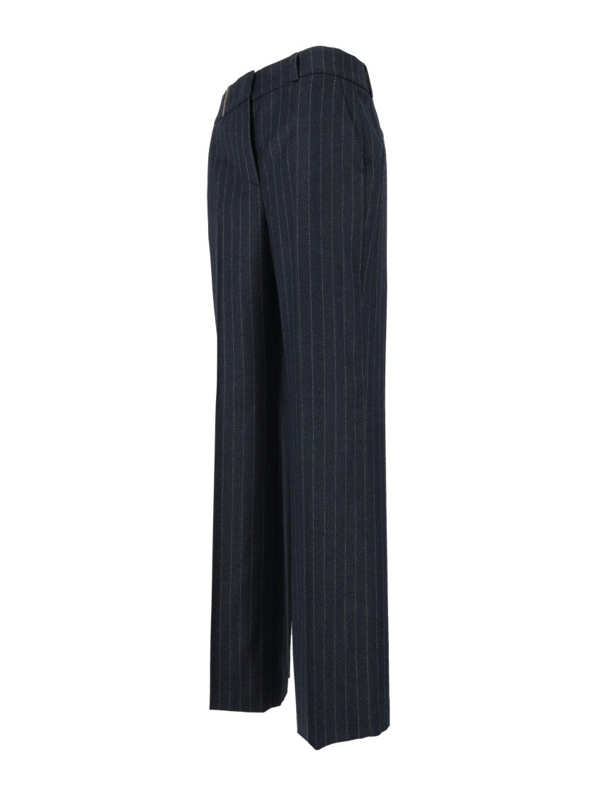 Peserico Virgin Wool-Blend Pinstripe Straight-Leg Pants