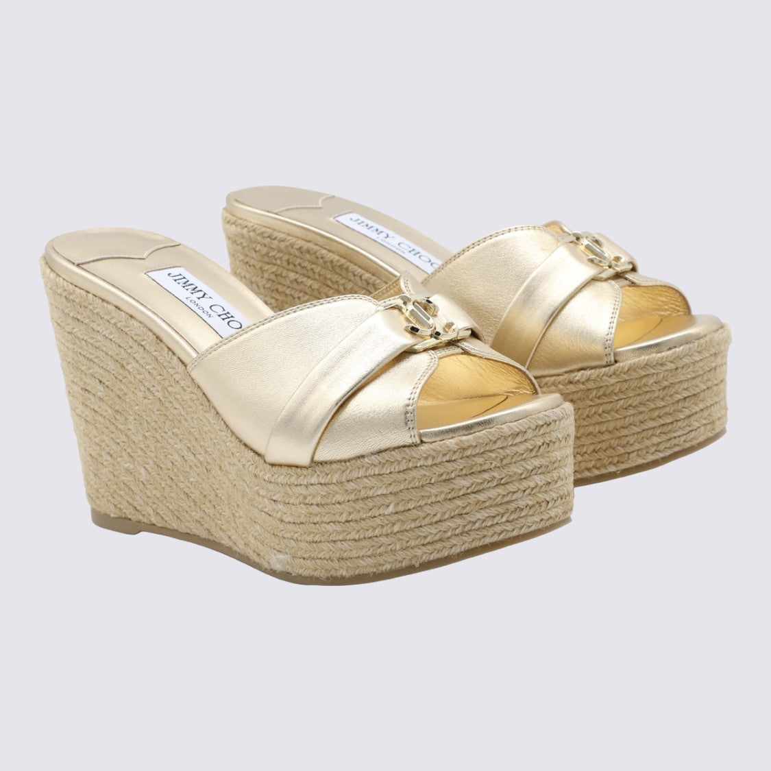 Jimmy Choo Woven Jute Platform Sandals With Metallic Leather Upper
