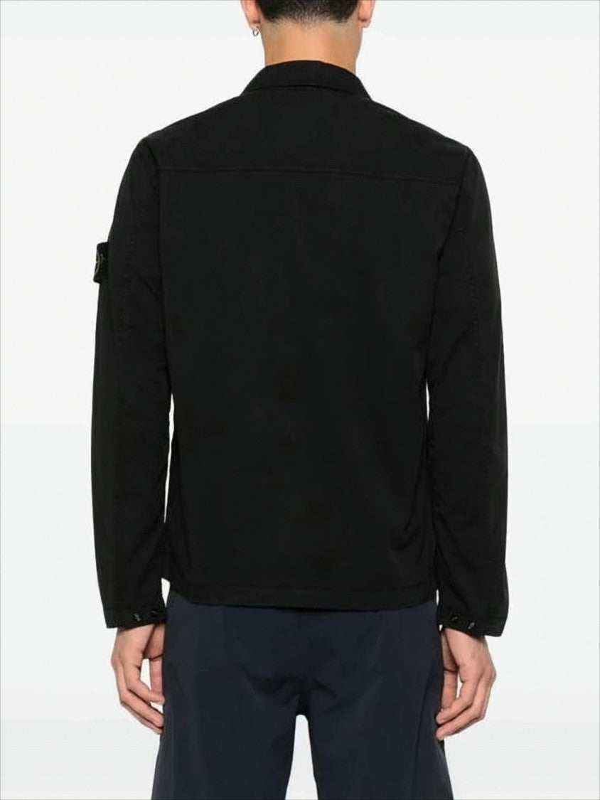 Stone Island Black Zip-Up Jacket With Classic Collar