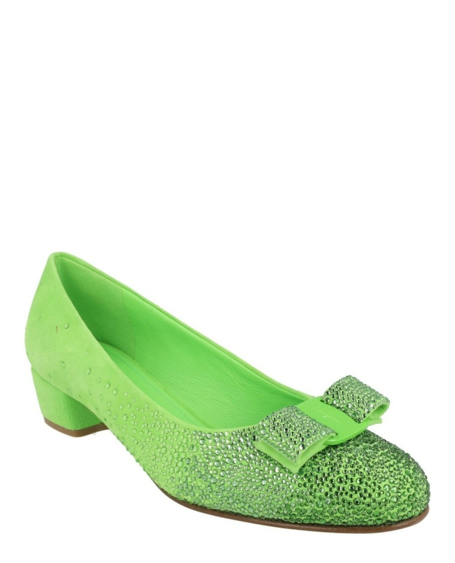 Ferragamo Vara Bow Crystal-Embellished Pumps