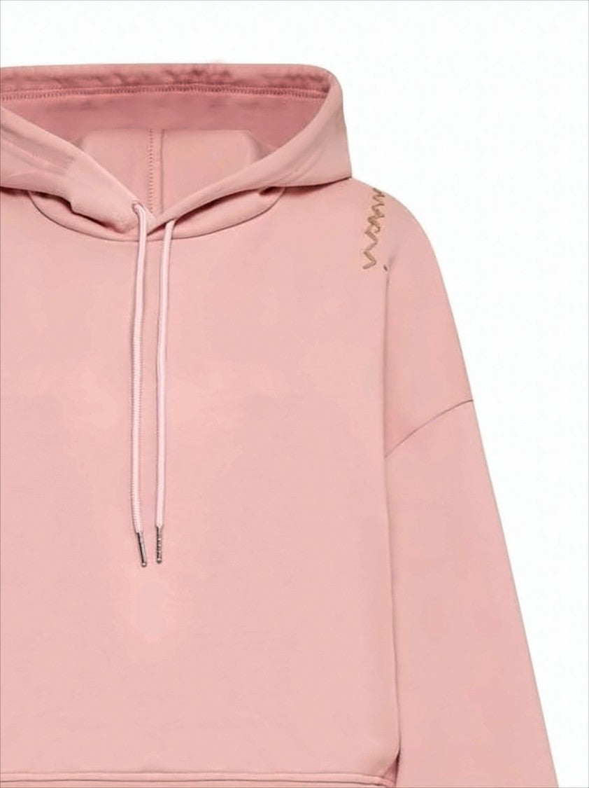 Marni Cropped Hoodie With Relaxed Fit And Zigzag Stitch Detail