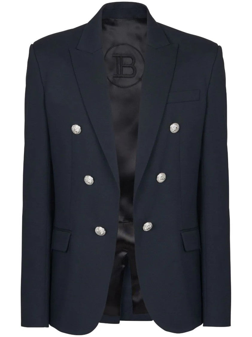 Balmain Double-Breasted Blue Wool Blazer