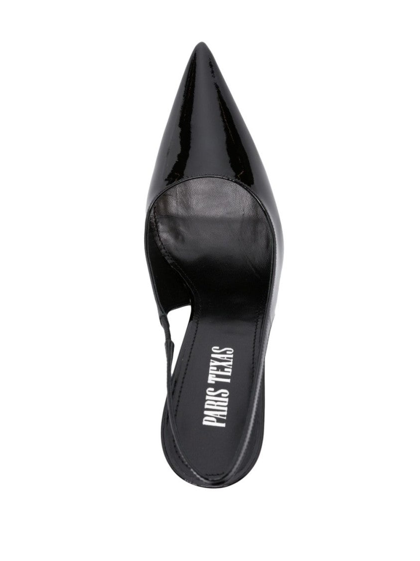 Paris Texas Black Pointed-Toe Silk-Nylon Slingback Pumps