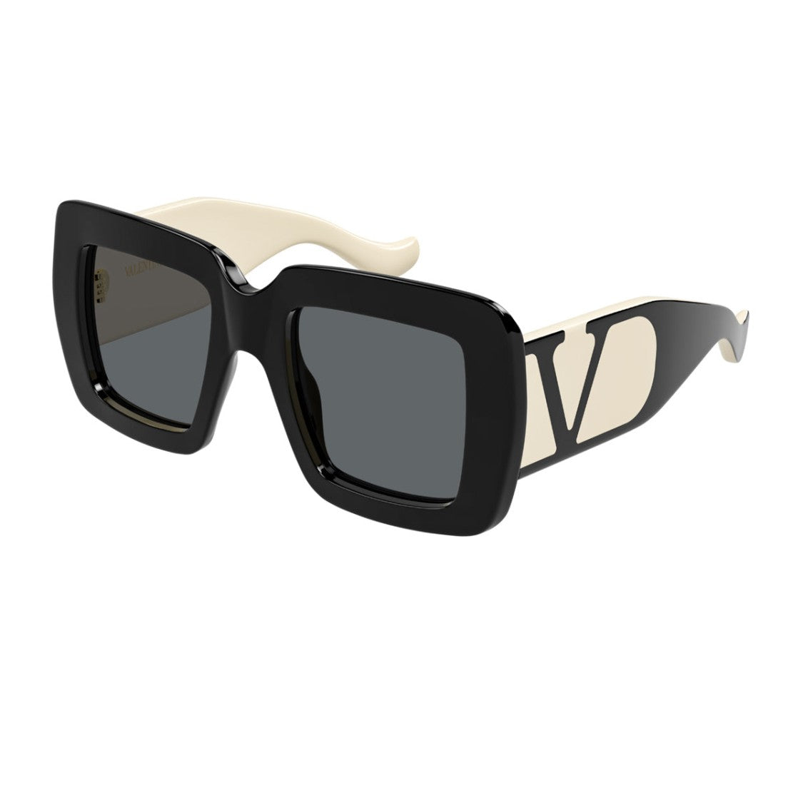 Valentino Black Ivory Grey Linea V Logo Vg0056s Square Sunglasses